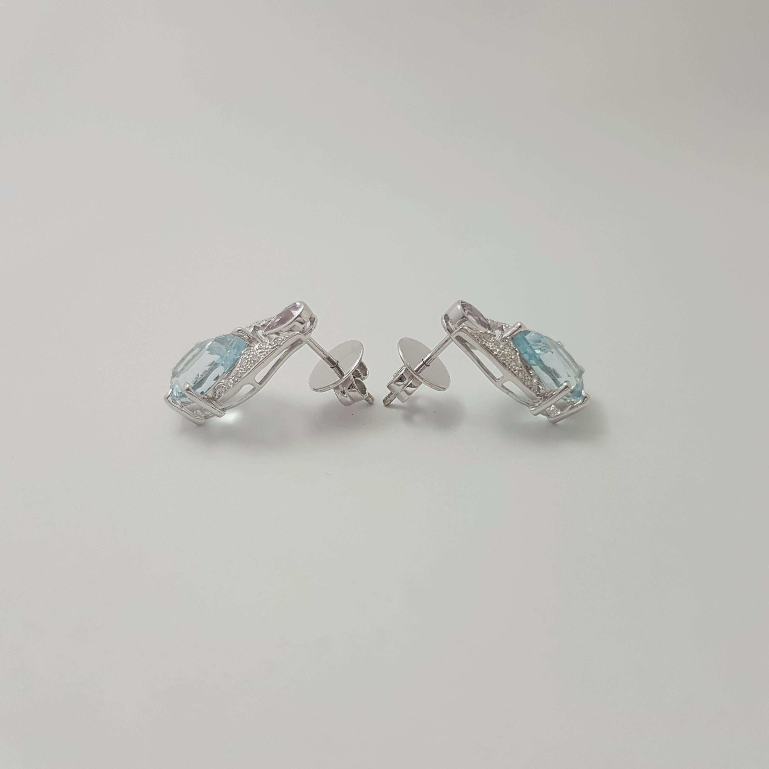 Boucles d'oreilles aigue-marine, saphir rose et diamant en or blanc 18 carats Neuf - En vente à Bangkok, TH