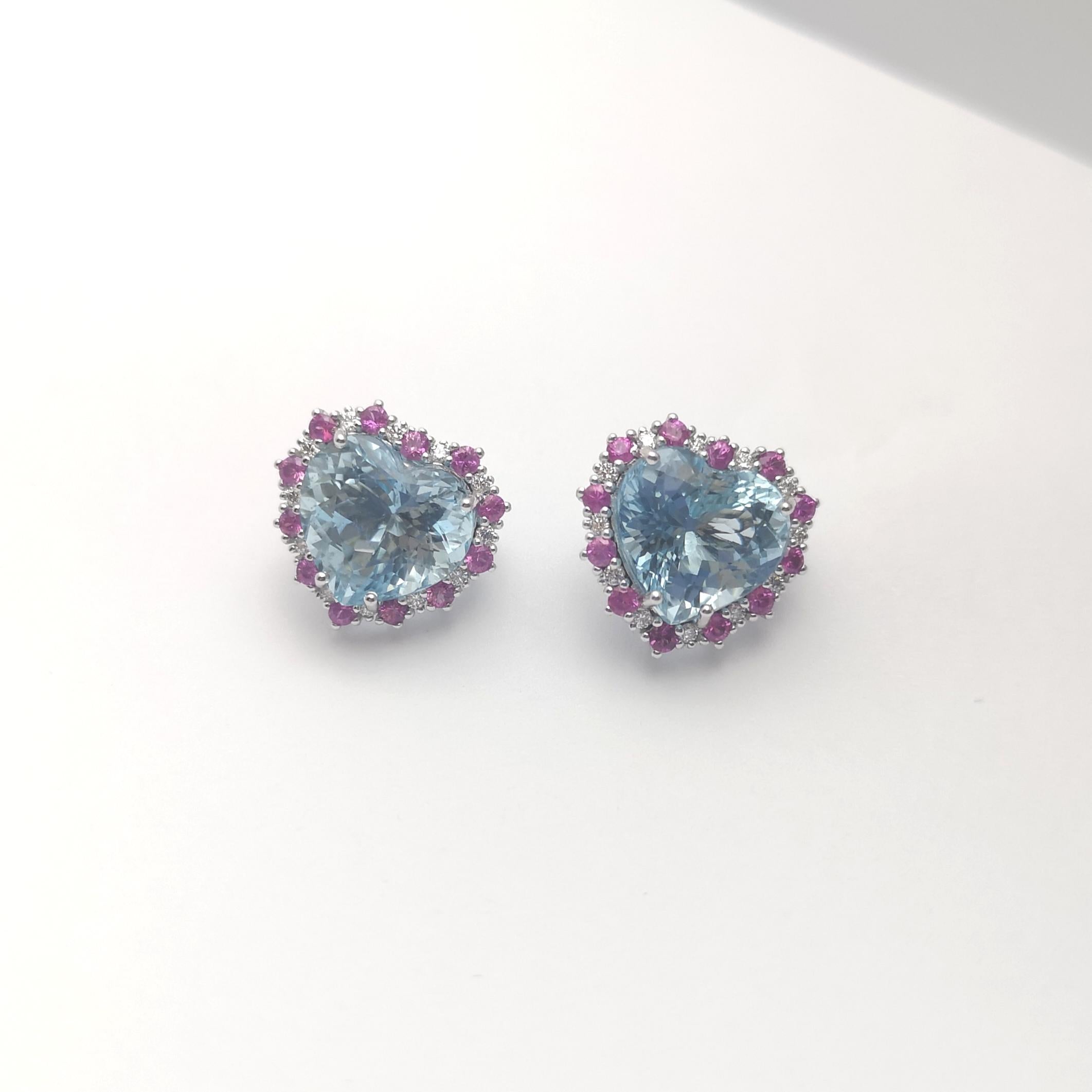 Orecchini con acquamarina, zaffiro rosa e diamanti incastonati in oro bianco 18K in vendita 1