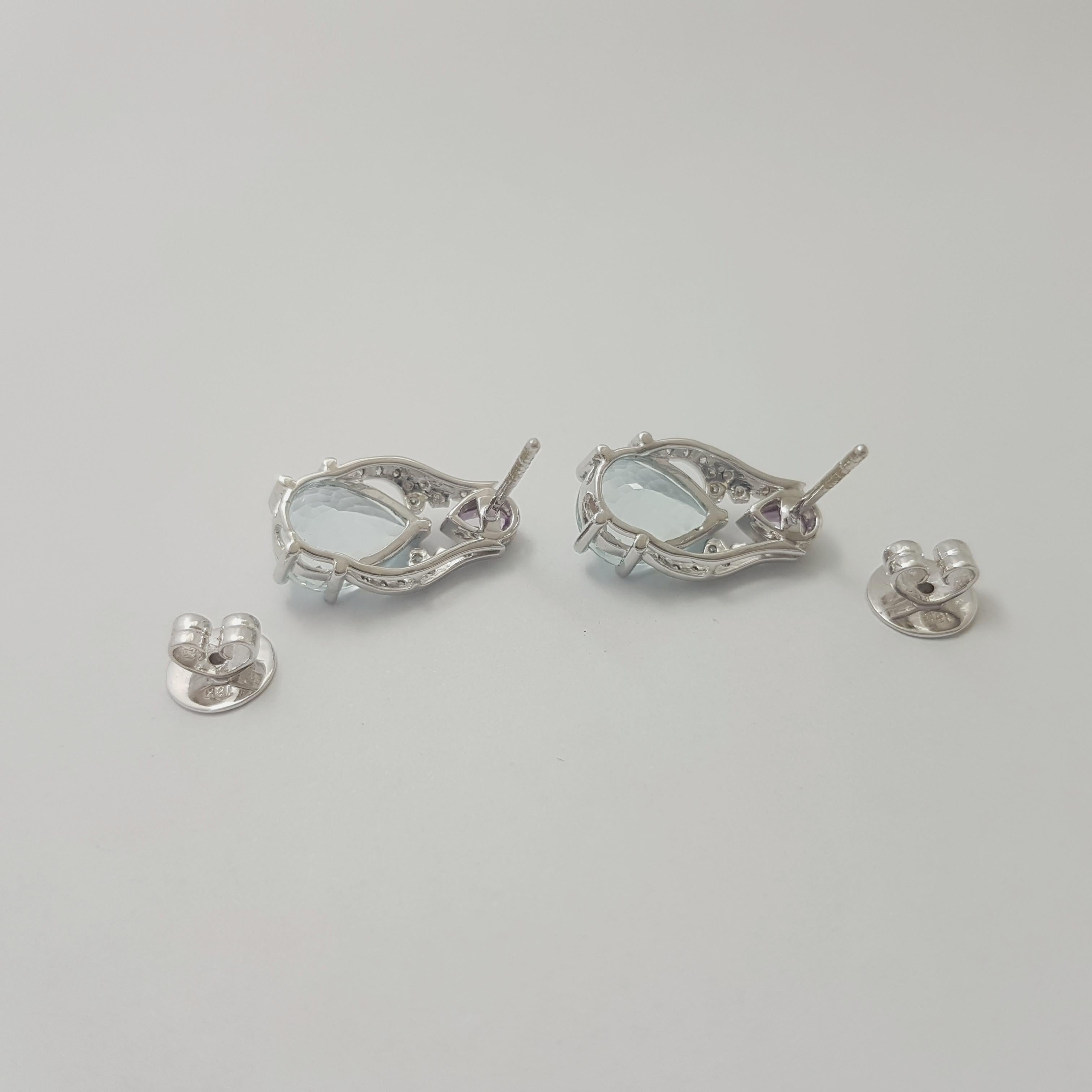 Boucles d'oreilles aigue-marine, saphir rose et diamant en or blanc 18 carats en vente 2