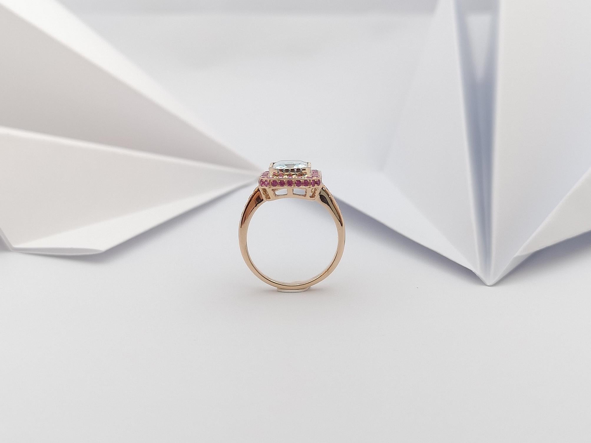 Aquamarine, Pink Sapphire and Diamond Ring Set in 18 Karat Rose Gold Settings For Sale 5