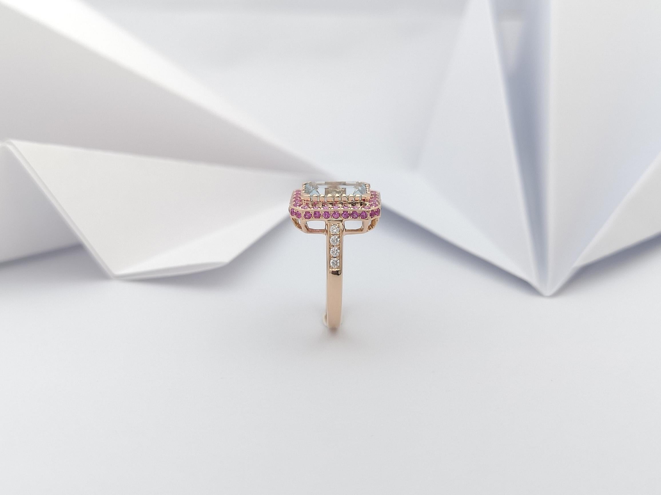 Aquamarine, Pink Sapphire and Diamond Ring Set in 18 Karat Rose Gold Settings For Sale 9