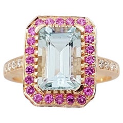 Aquamarine, Pink Sapphire and Diamond Ring Set in 18 Karat Rose Gold Settings
