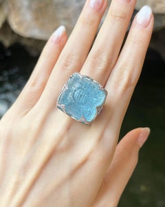 Aquamarine, Pink Sapphire and Diamond Ring set in 18K White Gold Settings