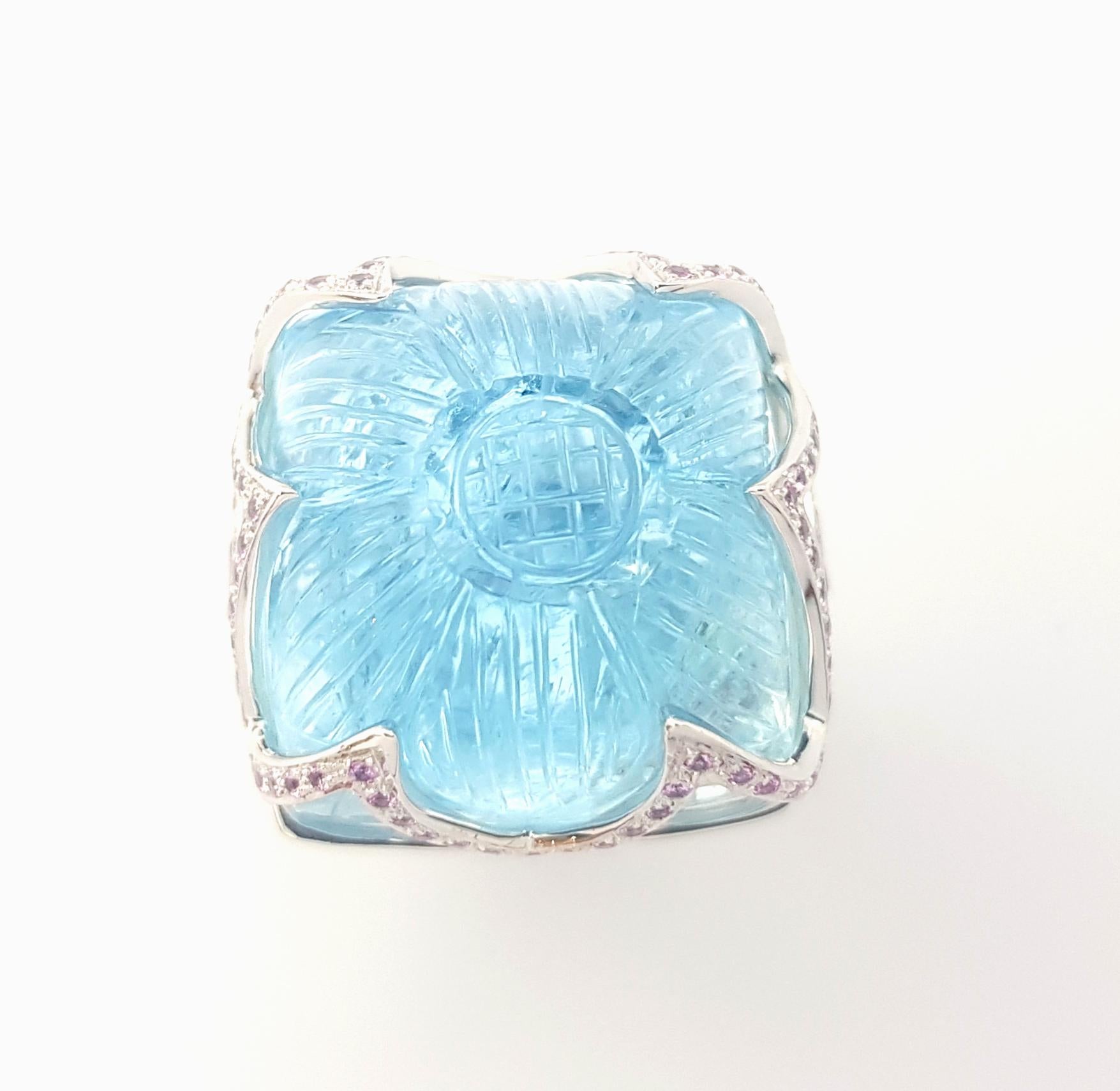 Aquamarine, Pink Sapphire and Diamond Ring set in 18K White Gold Settings For Sale 3
