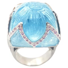 Aquamarine, Pink Sapphire and Diamond Ring set in 18K White Gold Settings