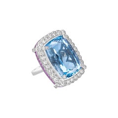 Sunita Nahata Aquamarin 26.88ct. Fancy Ring aus 18KWG mit Saphir und Diamant.