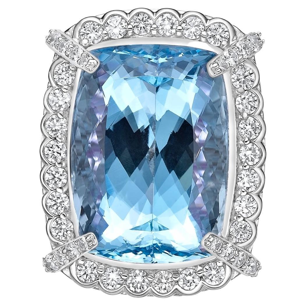 Aquamarine, Pink Sapphire and White Diamond Cocktail Ring in 18k White Gold For Sale