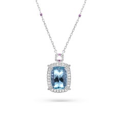 Sunita Nahata Aquamarine 25.63ct. Pendant in 18KWG with Sapphire & Diamond