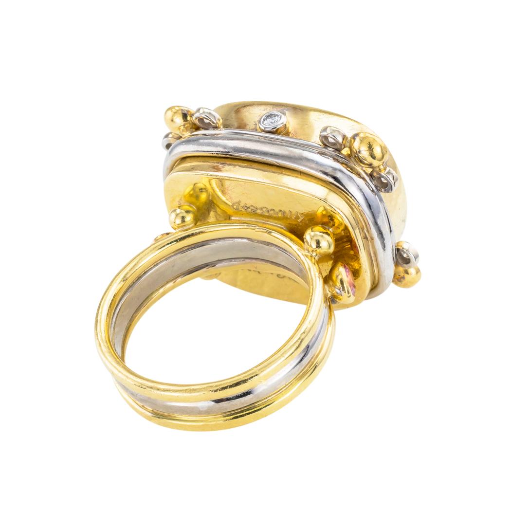 Zweifarbiger Gold Cocktail-Ring, Aquamarin, Rosa Saphir, Diamant  (Kissenschliff) im Angebot