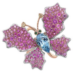 Aquamarin & Pink Saphir Pave Diamanten Schmetterling Sweet 18K Rose Gold Ring