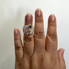 Aquamarine, Pink Tourmaline and White Diamond Ring in 18K Two Tone Gold