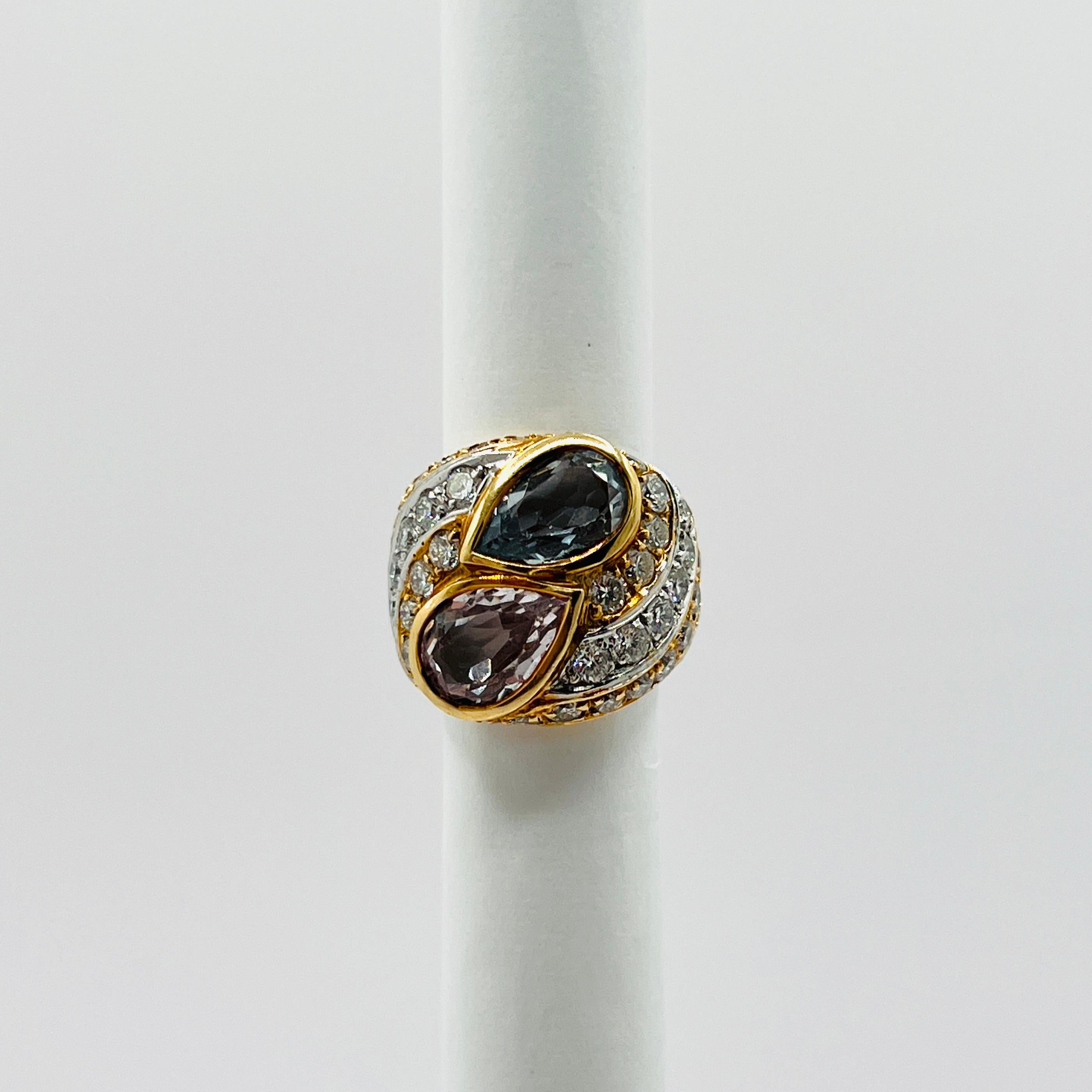 Ring mit Aquamarin, Pinkem Turmalin und weißem Diamant aus zweifarbigem 18-Karat-Gold im Zustand „Neu“ im Angebot in Los Angeles, CA