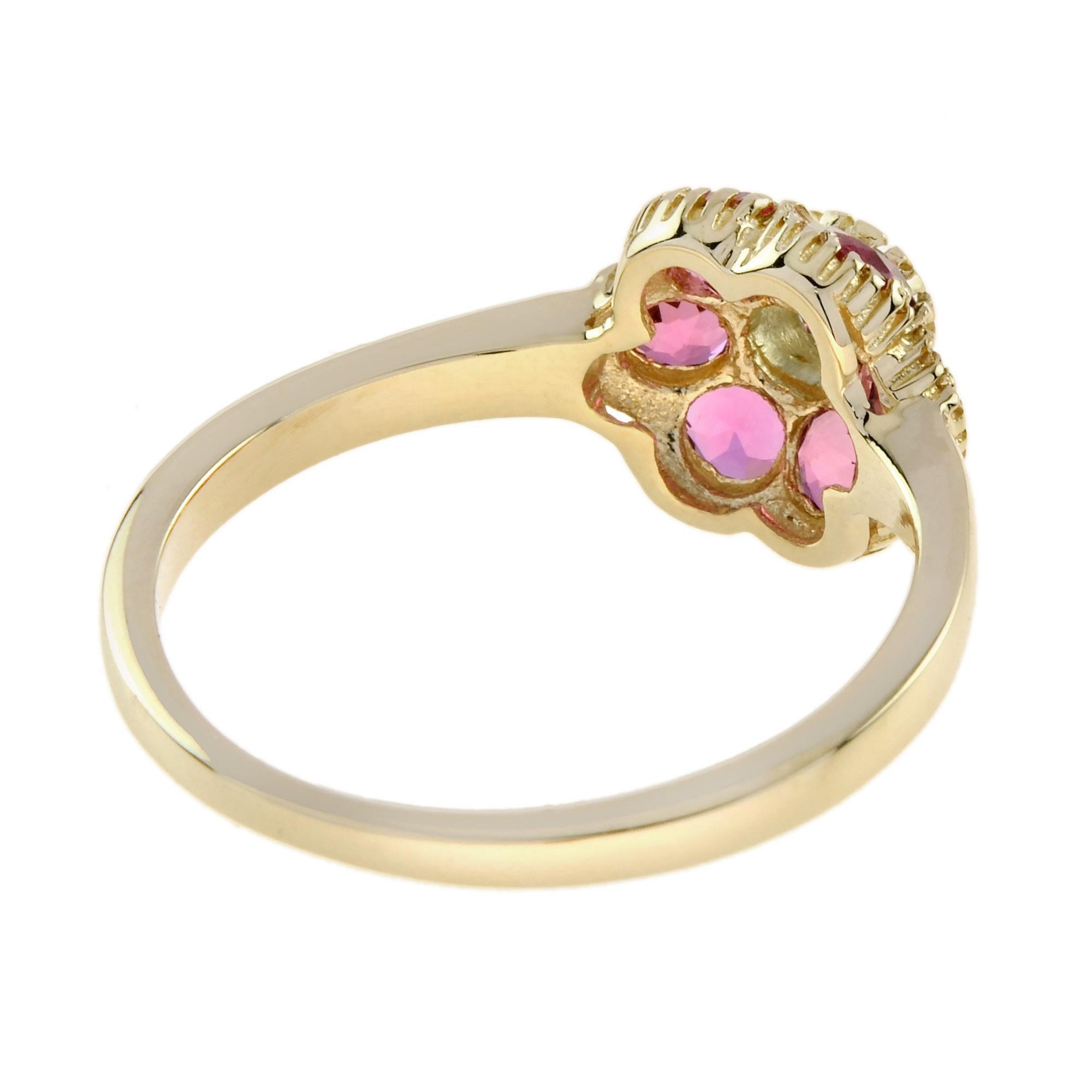 Anillo en racimo floral vintage de turmalina rosa aguamarina en oro amarillo de 9 quilates en Nuevo estado para la venta en Bangkok, TH