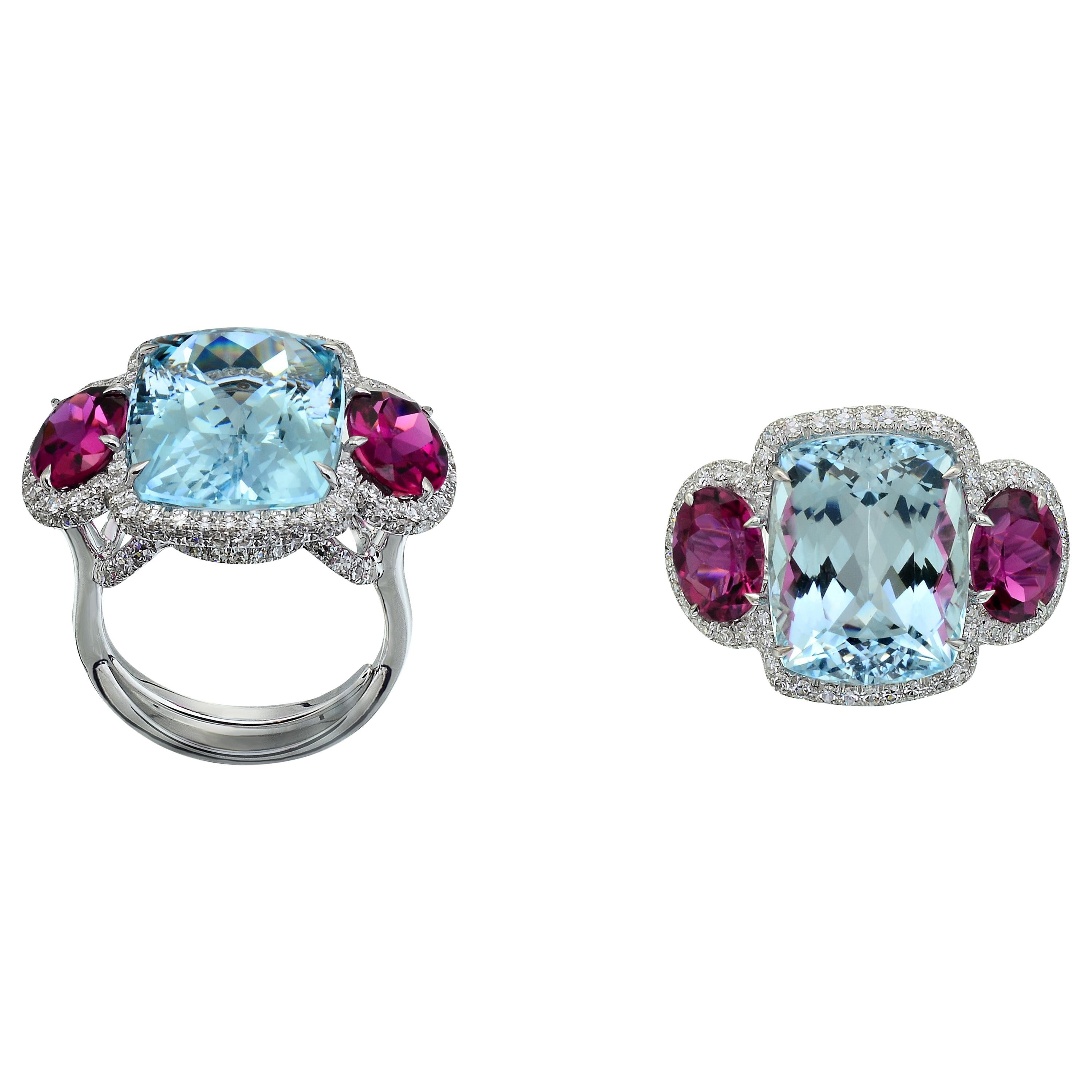 Margherita Burgener Handcrafted Pink Tourmaline Aquamarine Gold Diamond Ring 