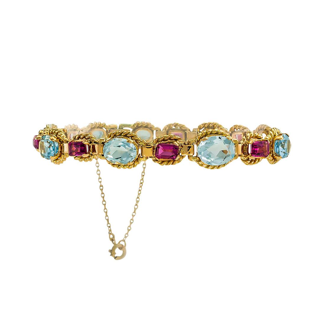 Aquamarine Pink Tourmalines Rose Gold Bracelet In Good Condition In Los Angeles, CA