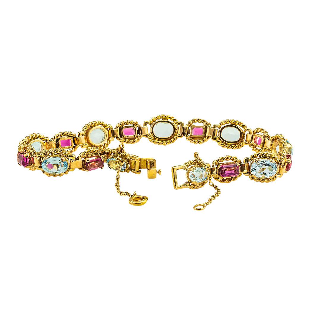 Women's or Men's Aquamarine Pink Tourmalines Rose Gold Bracelet