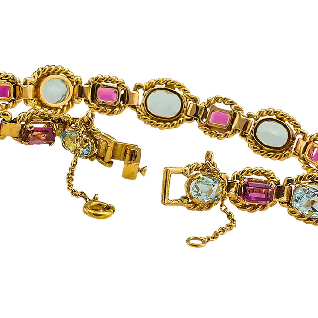 Aquamarine Pink Tourmalines Rose Gold Bracelet 1