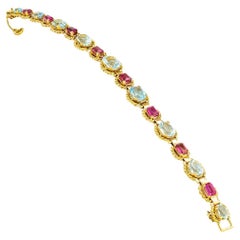 Aquamarine Pink Tourmalines Rose Gold Bracelet