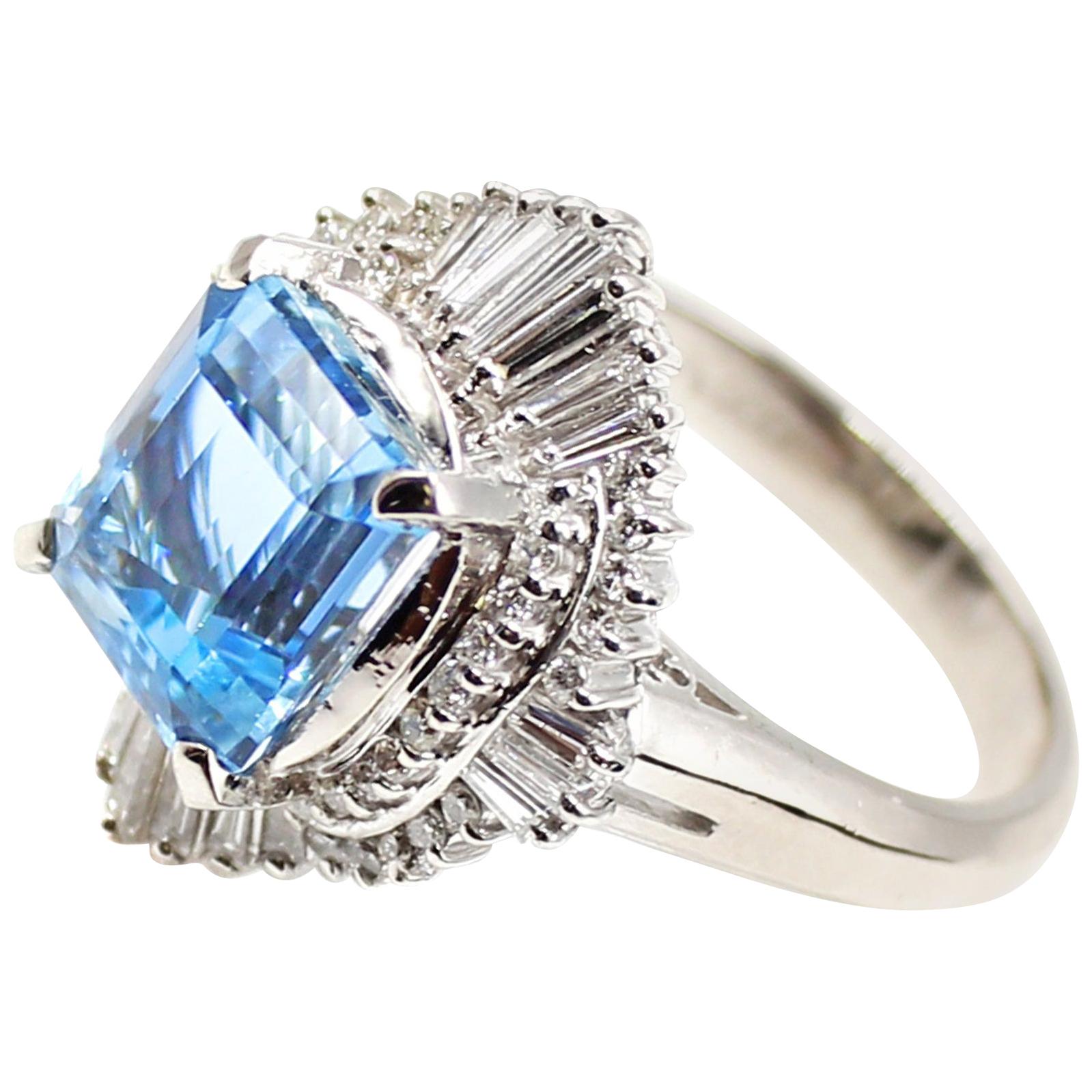 Aquamarine Platinum Diamond Ring