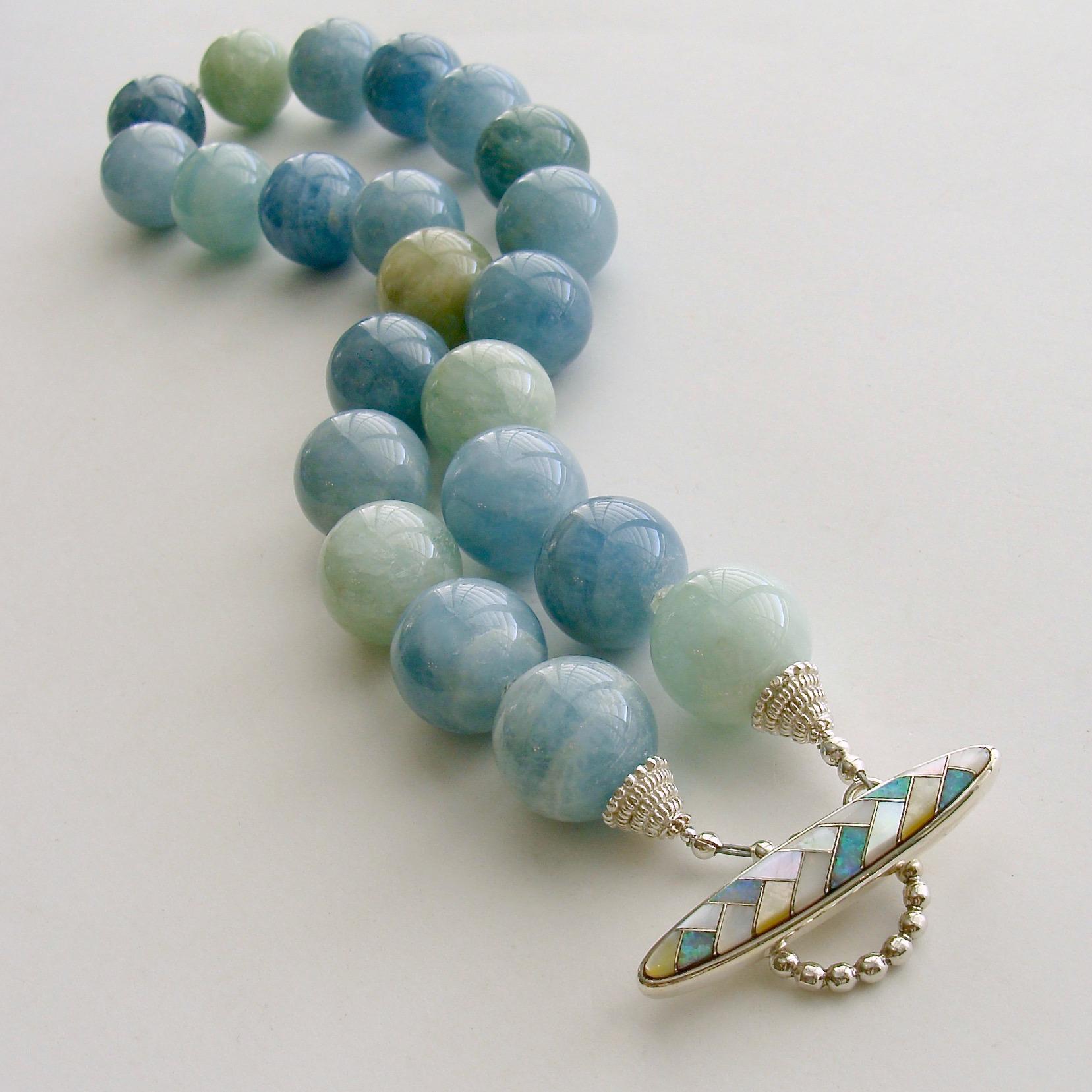 Artisan Aquamarine Prasiolite Opal Mother of Pearl Choker Necklace, Brynn IV Necklace