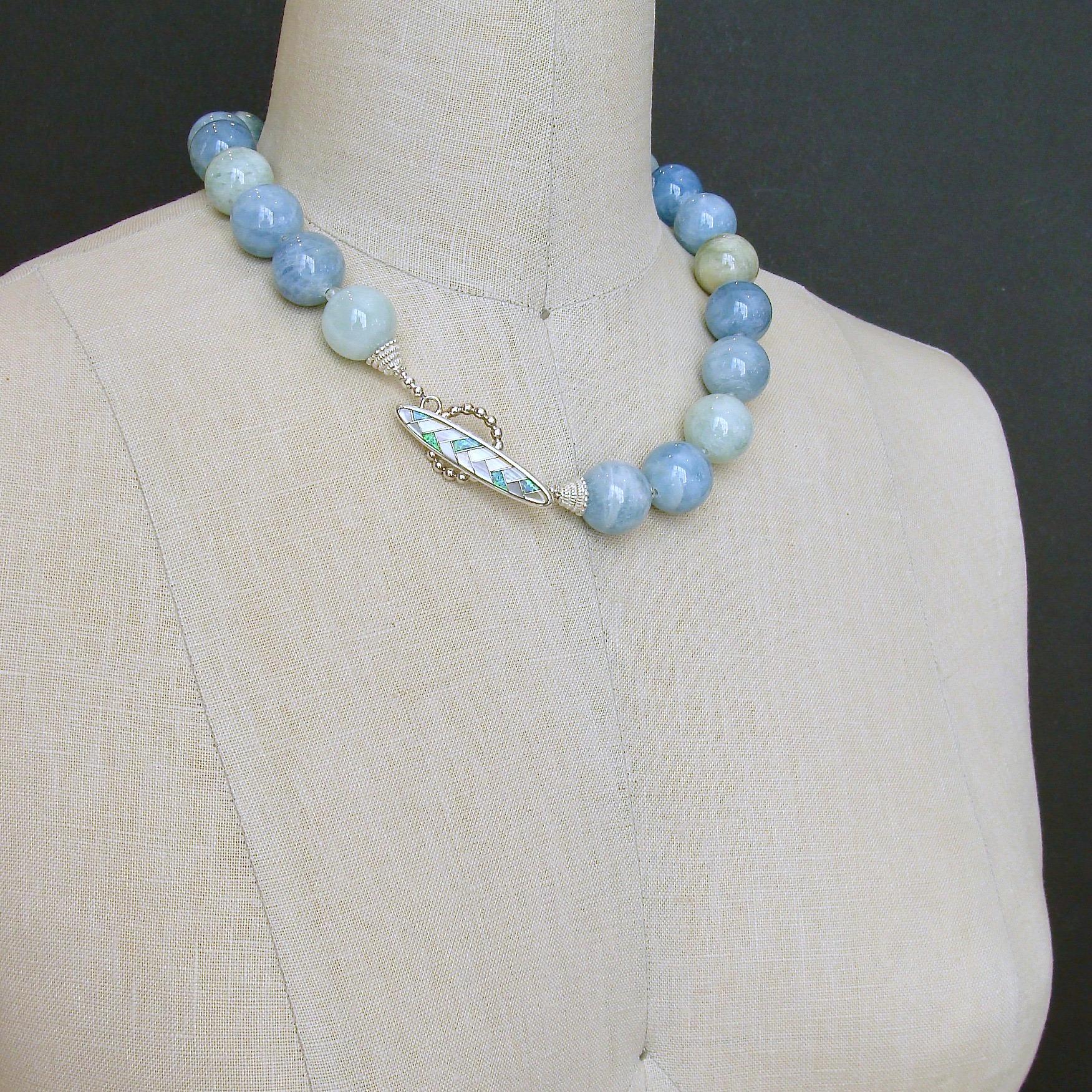 Women's Aquamarine Prasiolite Opal Mother of Pearl Choker Necklace, Brynn IV Necklace