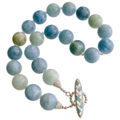 Aquamarine Prasiolite Opal Mother of Pearl Choker Necklace, Brynn IV Necklace