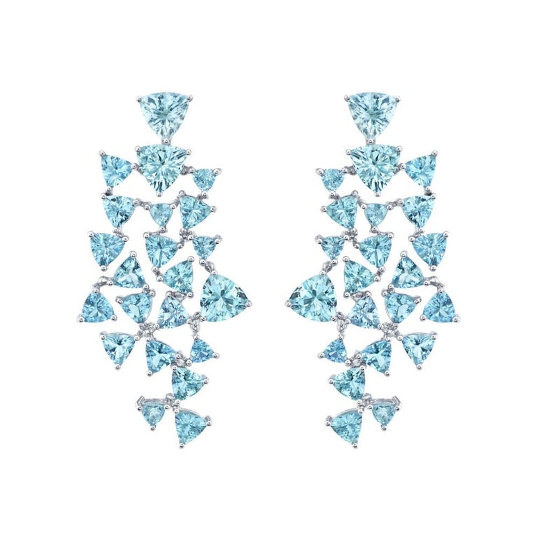 Trillion Cut Aquamarine Puzzle Earrings 18k White Gold by Karma El Khalil