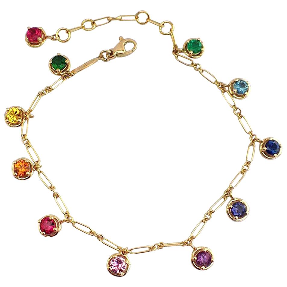 Aquamarine Rainbow Sapphire Emerald Gemstone Handmade Bracelet 18 Karat ...
