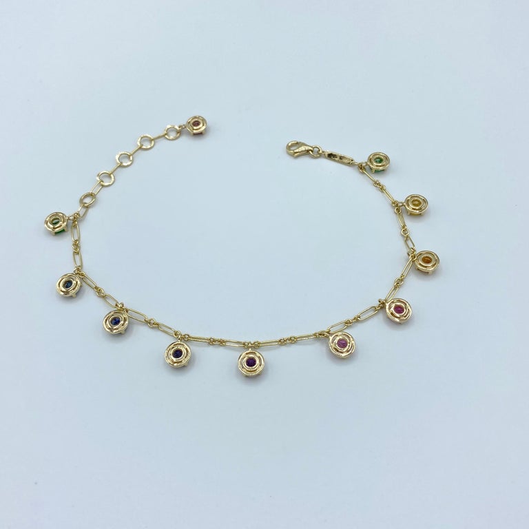Aquamarine Rainbow Sapphire Tzavorite Gemstone Handmade Bracelet 18 Karat Gold In New Condition For Sale In Bussolengo, Verona