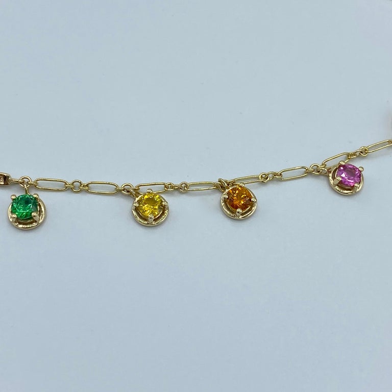 Women's Aquamarine Rainbow Sapphire Tzavorite Gemstone Handmade Bracelet 18 Karat Gold For Sale