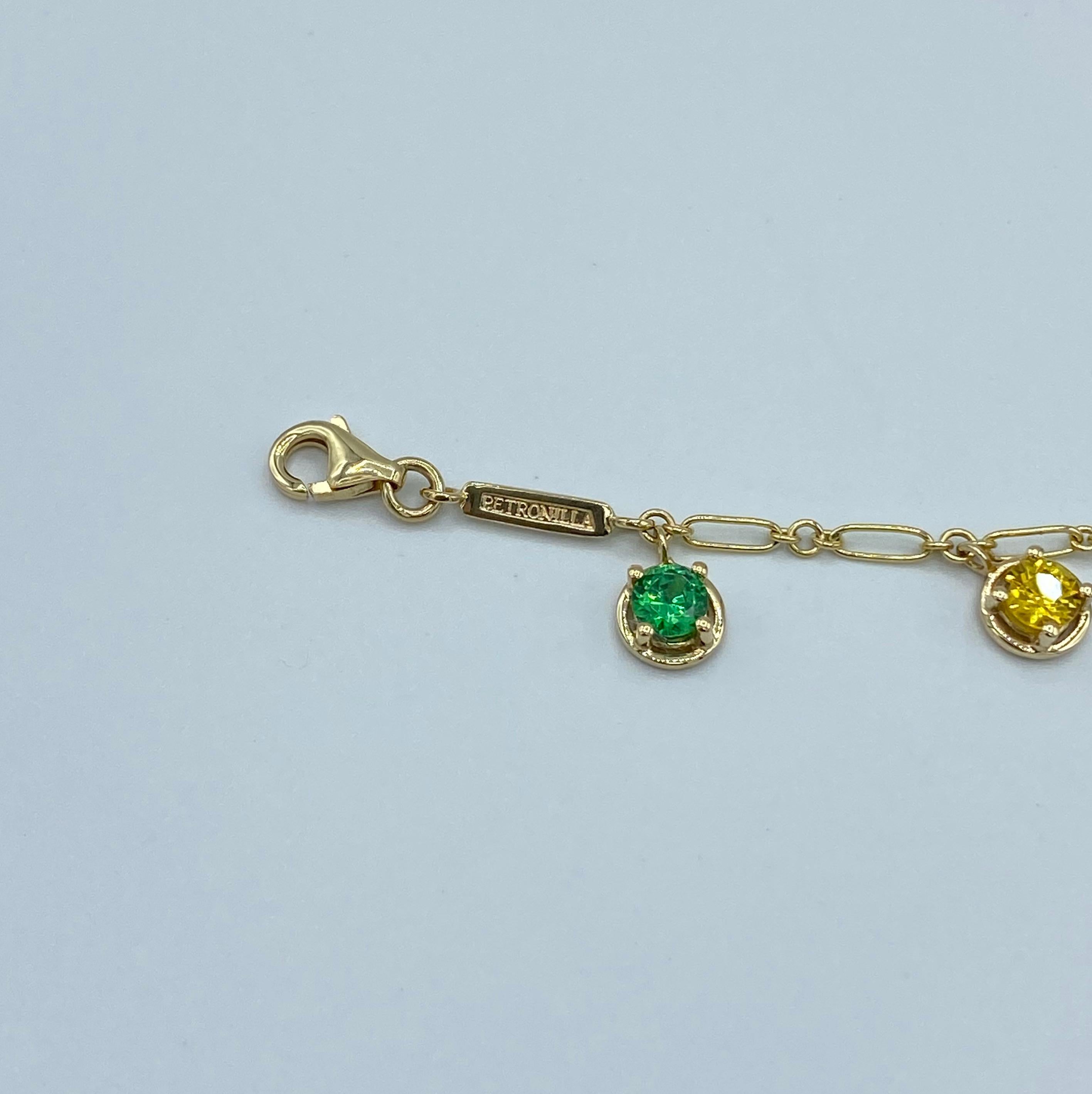 Women's Aquamarine Rainbow Sapphire Tzavorite Gemstone Handmade Bracelet 18 Karat Gold For Sale