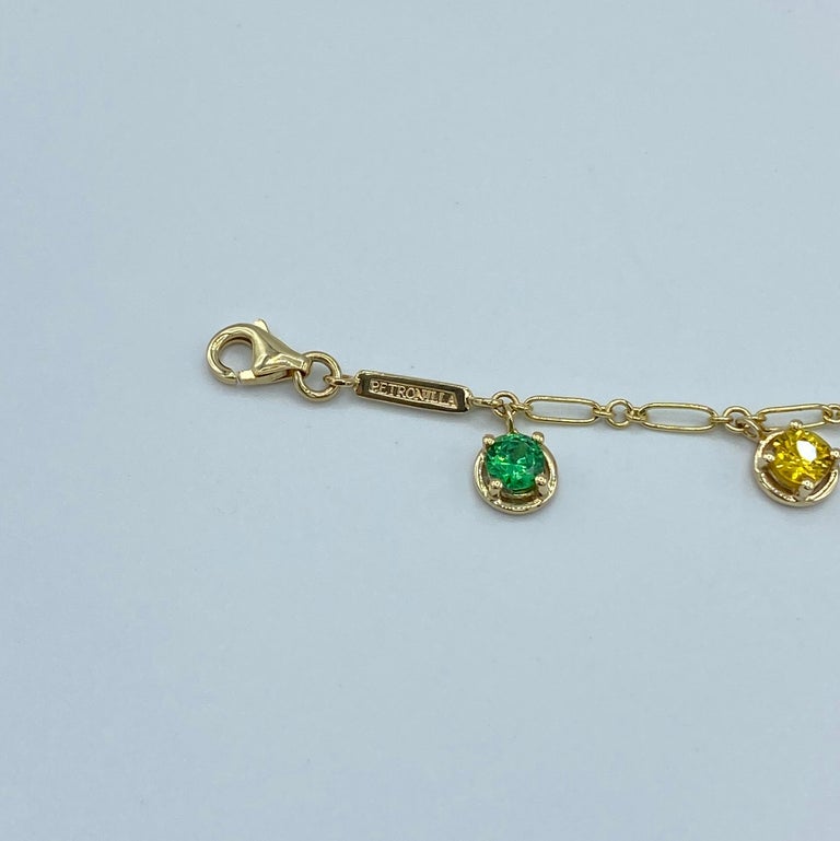 Aquamarine Rainbow Sapphire Tzavorite Gemstone Handmade Bracelet 18 Karat Gold For Sale 1