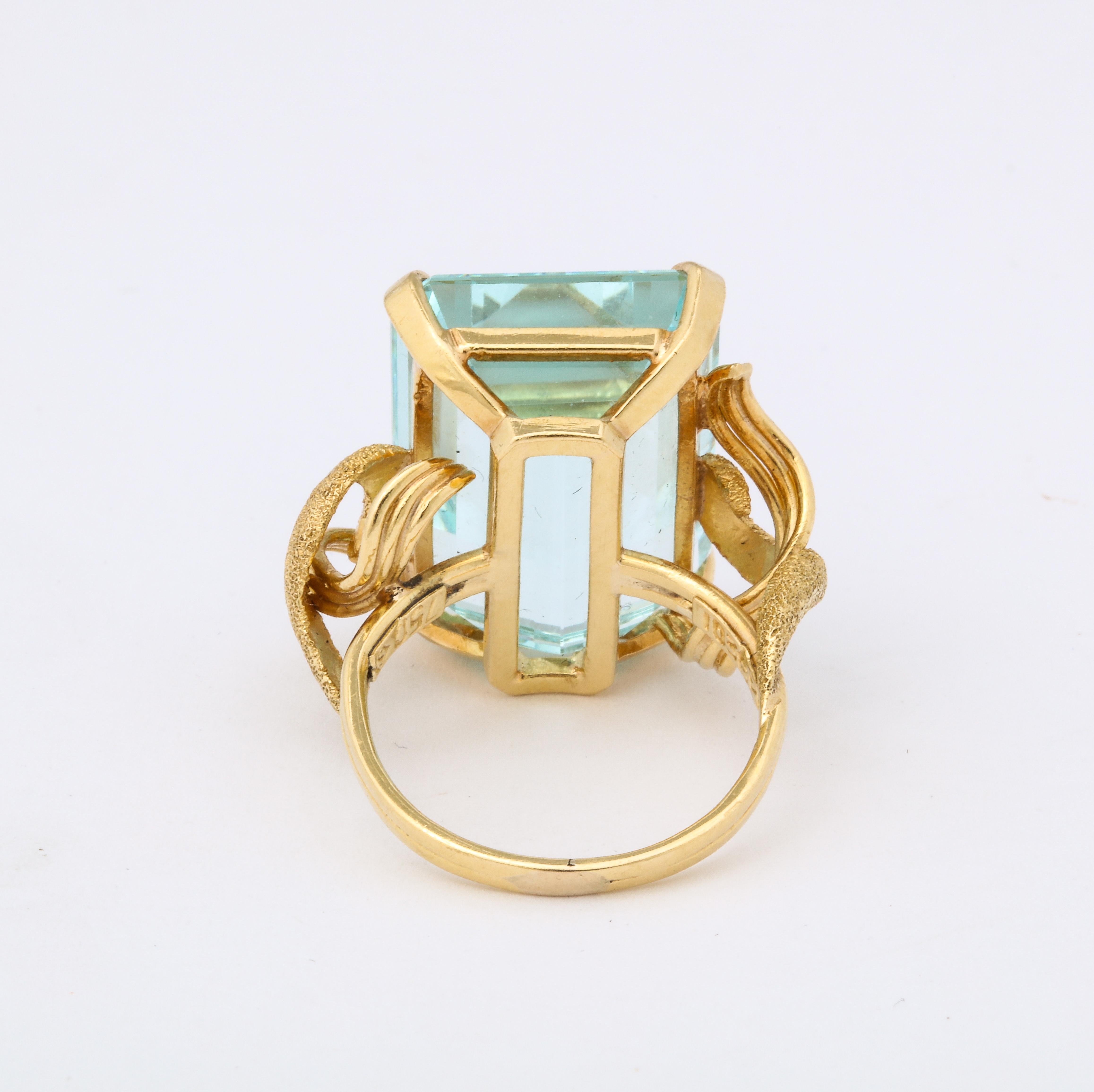 Aquamarine Retro 18 K Gold Ring For Sale 1