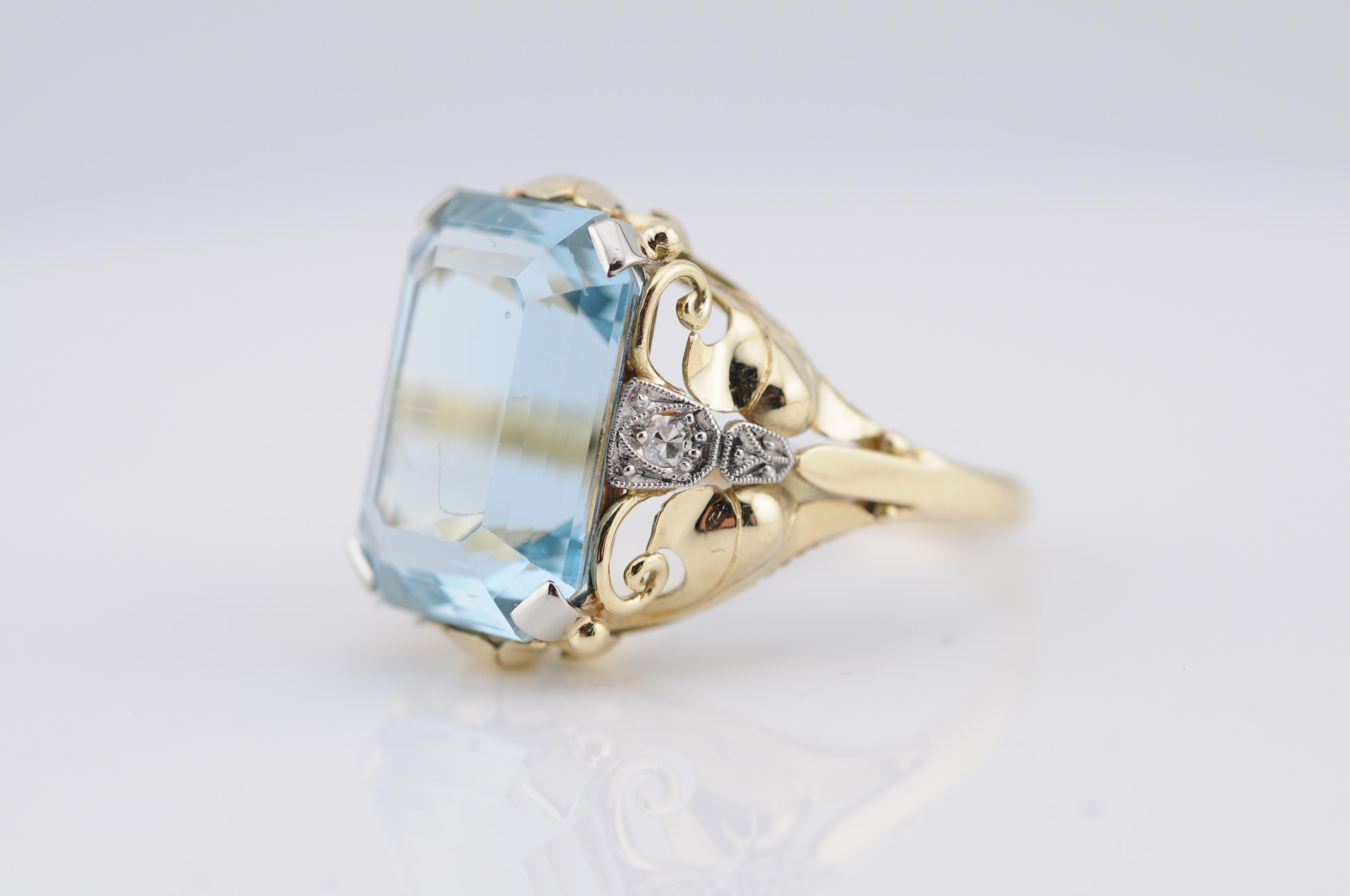 Anillo Aguamarina 10 ct  Corte Esmeralda 14K Corte esmeralda en venta