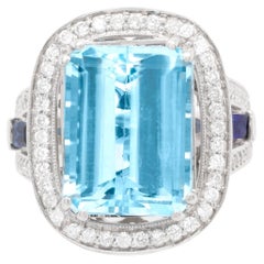 18 Karat Gold Aquamarin-Ring mit 18 Karat Diamanten und Saphiren