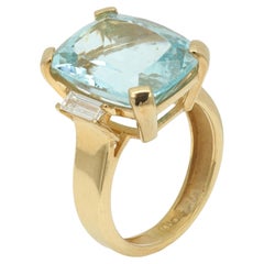Aquamarine Ring 18k Yellow Gold Vintage Blue Cocktail Large Gem