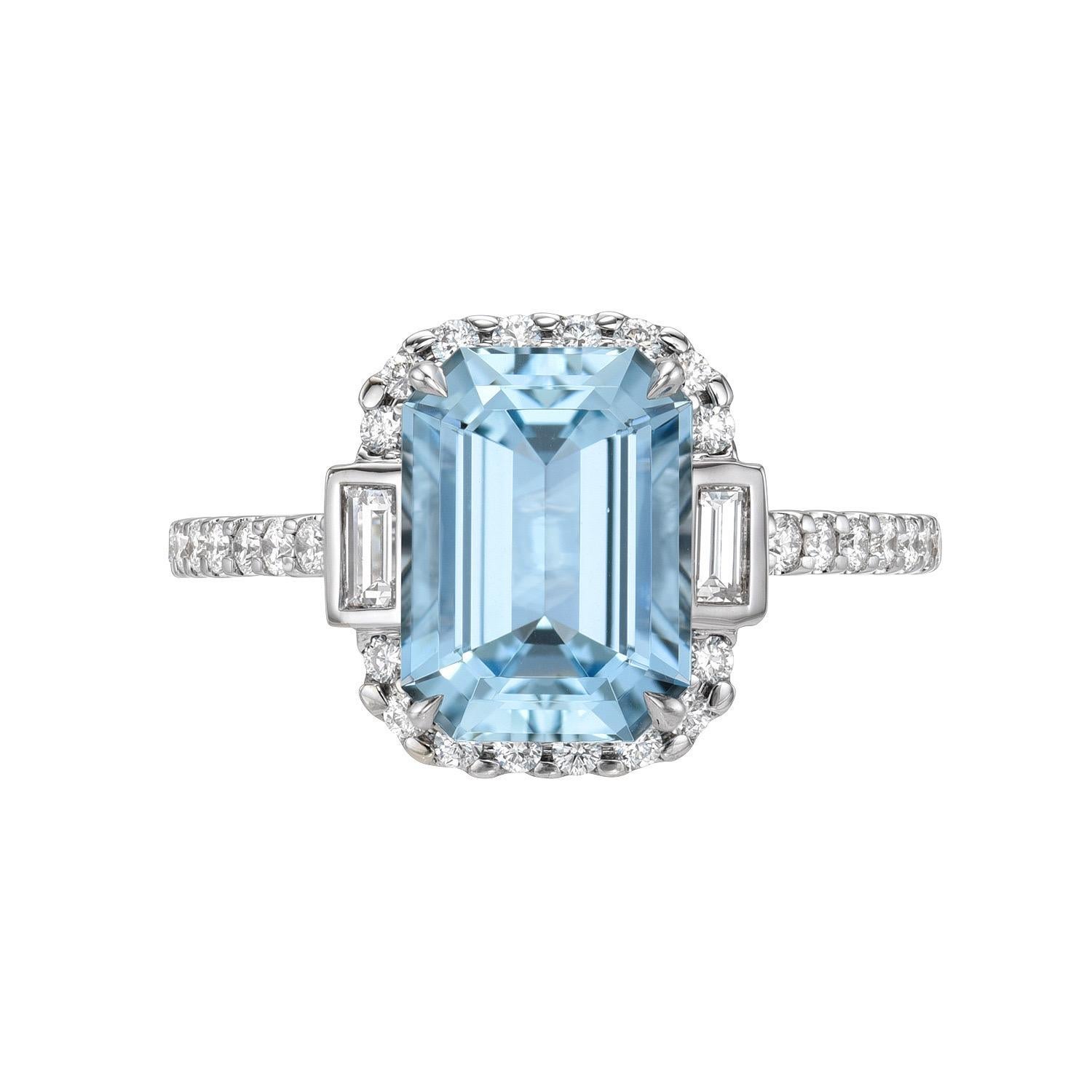 Art Deco Aquamarine Ring 2.64 Carat Emerald Cut For Sale