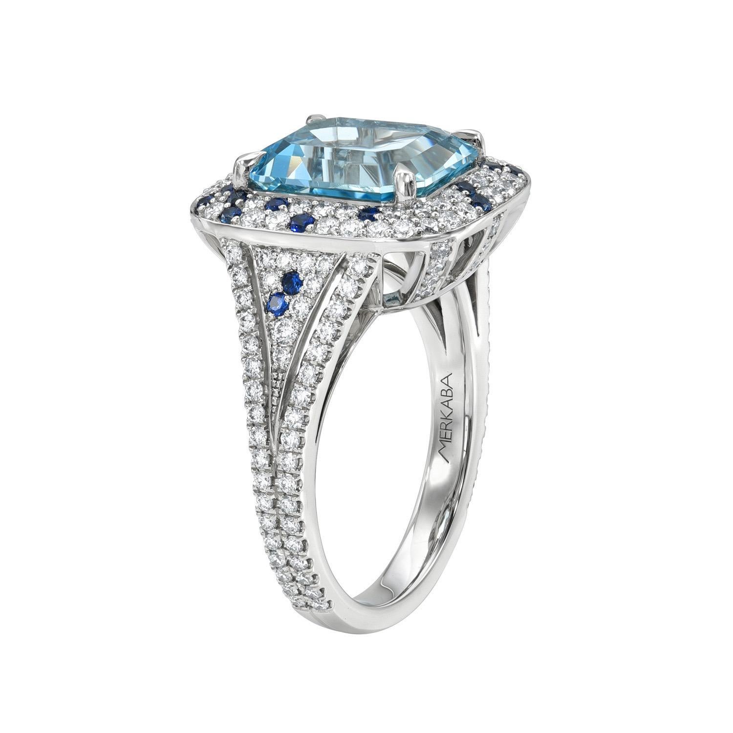 Stunning 3.58 Carat Aquamarine Cushion Cocktail Ring in Platinum – A Timeless Gift of Love by Merkaba Jewelry Beverly Hills -
Celebrate love with an exquisite expression of elegance and devotion. This 3.58 carat aquamarine cushion ring, meticulously