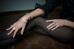 Aquamarine Ring Cabuchon White Enamel Cocktail Ring Gold Plated J Dauphin