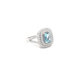 Aquamarine Ring, Cocktail Ring, Rectangular Cushion Cut Gemstone Ring