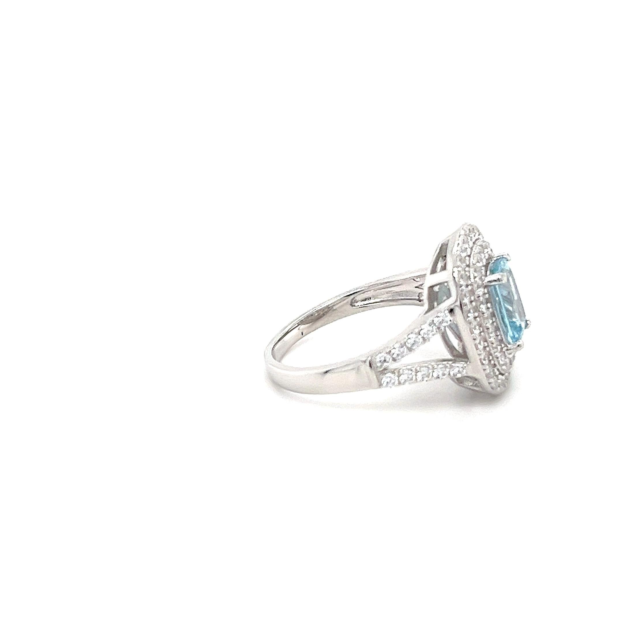 Aquamarine Ring, Cocktail Ring, Rectangular Cushion Cut Gemstone Ring For Sale 1