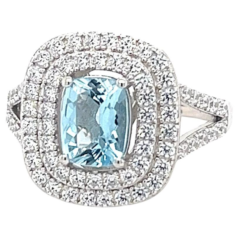 Aquamarine Ring, Cocktail Ring, Rectangular Cushion Cut Gemstone Ring For Sale