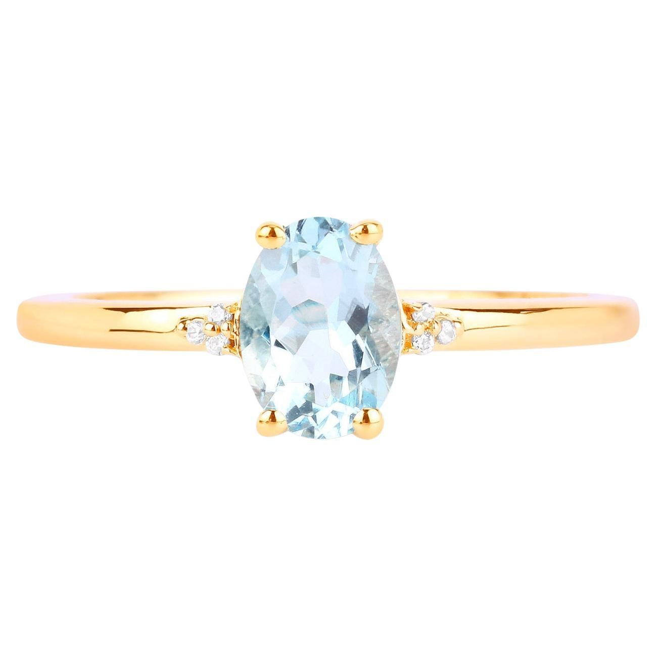 Bague aigue-marine et diamants or jaune 10 carats
