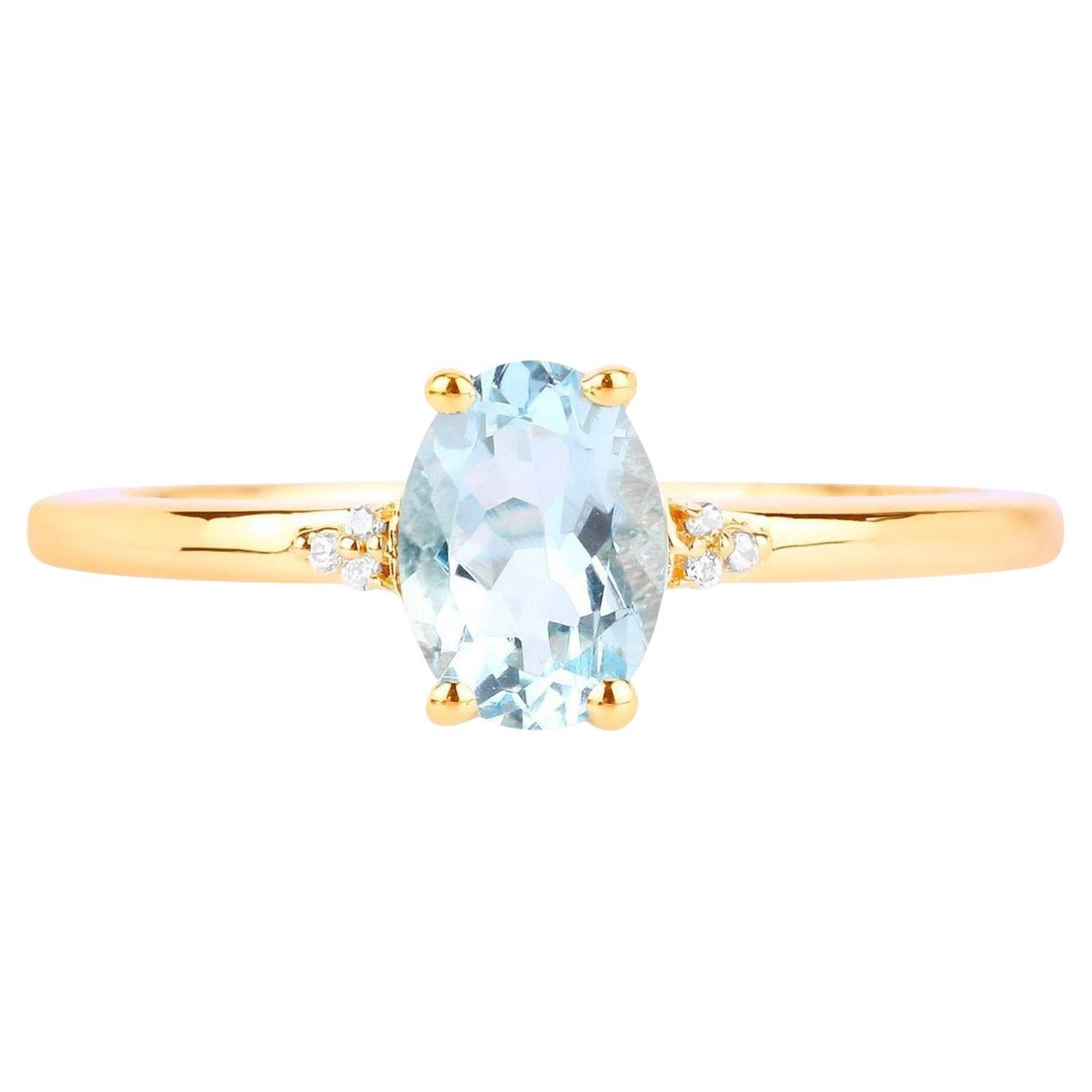 Aquamarine Ring Diamonds 10K Yellow Gold