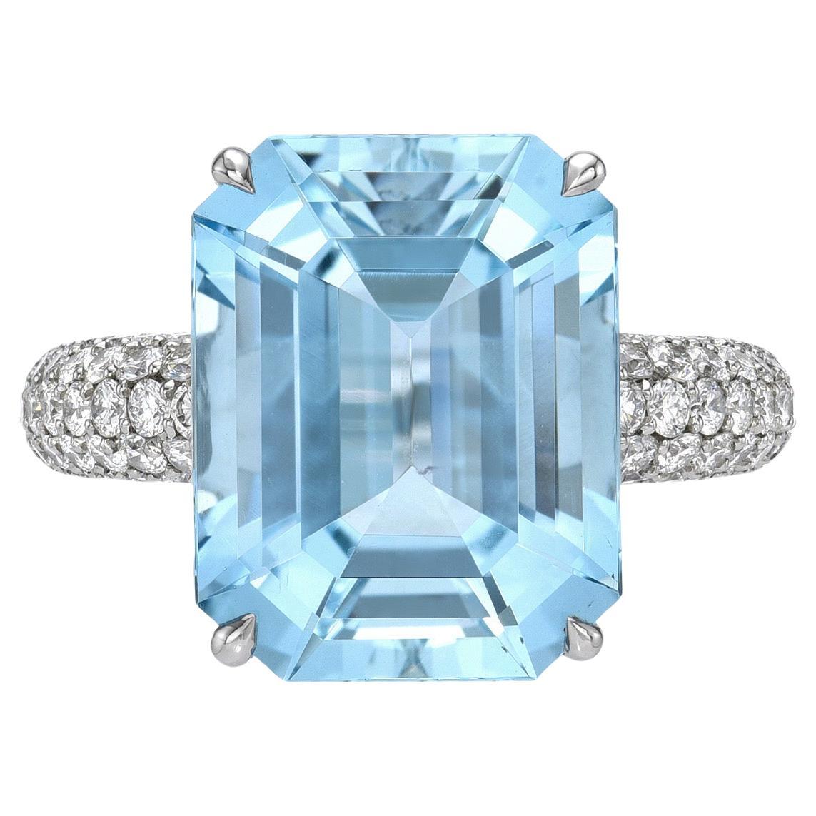Aquamarine Ring Emerald Cut 9.70 Carat