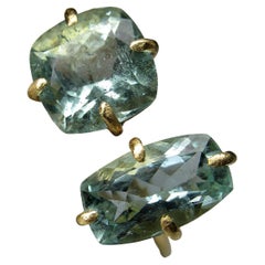 Aquamarine Ring Engagement Gold Modern Natural Blue Beryl Two Stones