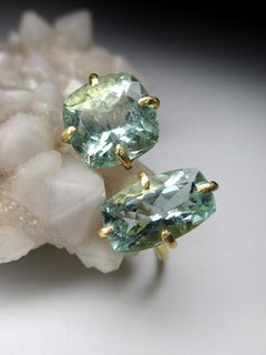 Aquamarin-Ring Gold Moderner Verlobungsring natürlicher blauer Beryll zwei Steine Geschenk