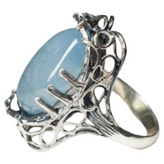 Aquamarine Ring Gothic style Light Blue Icy Beryl Cabochon Gemstone vintage