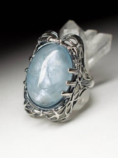 Anello di acquamarina Anello gotico stile Light Blue Icy Beryl Cabochon Gemstone vintage