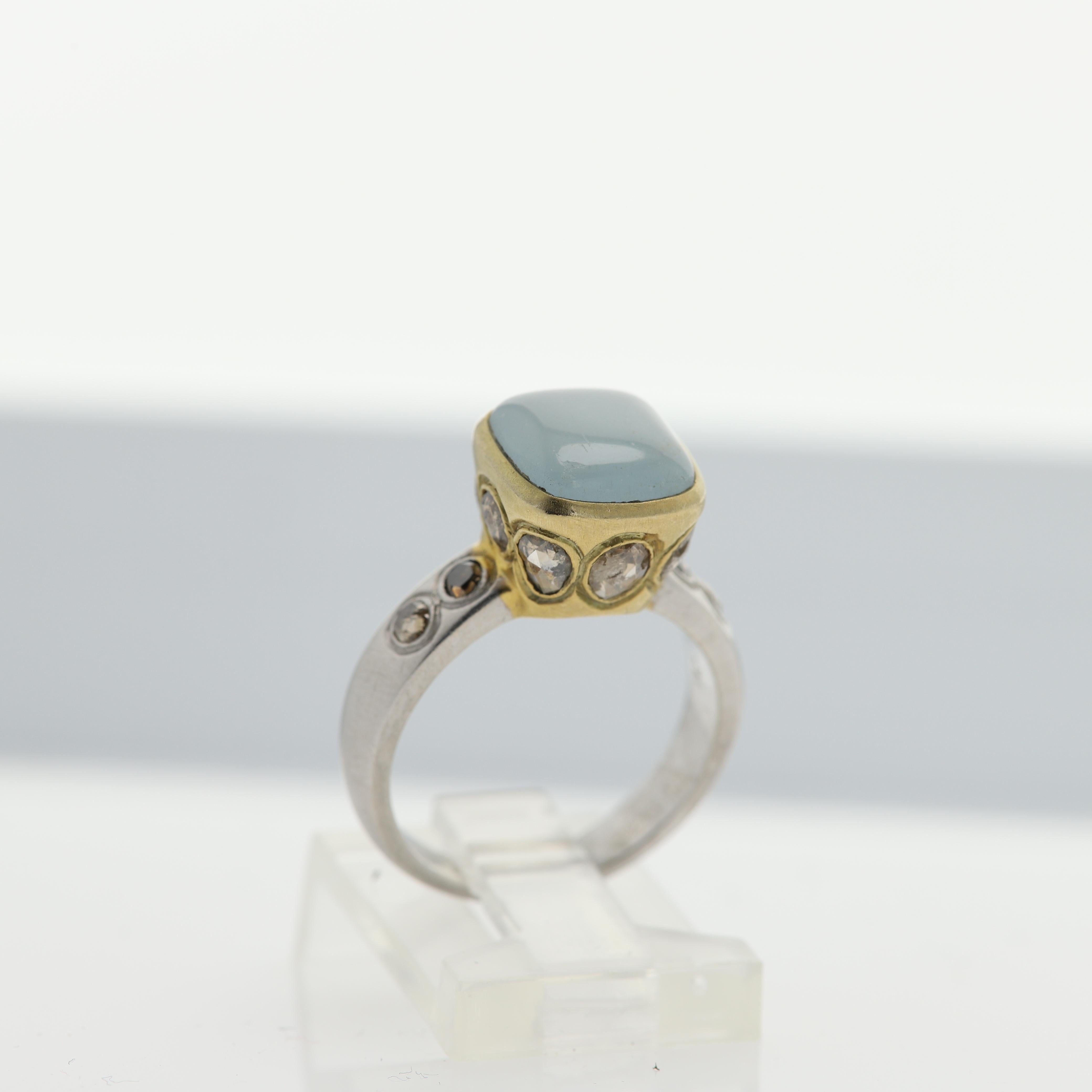 Aquamarine Ring Hand 18 Karat & Old Cut Diamonds Vintage Aquamarine Gold Ring 5